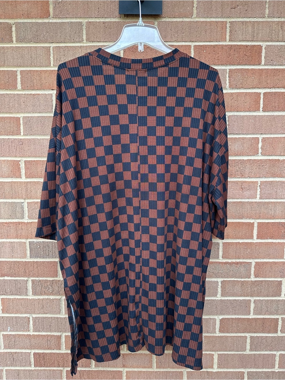 Dressed In LALA Lex Ribbed Playsuit - Brown/Black Checkerboard Size 3XL - Picture 15 of 16